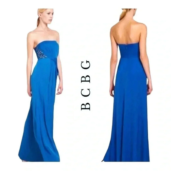 0487W. Bcbg MAXAZRIA FORMAL DRESS SIZE 0 BLUE IN COLOR WITH‎ EMBELLISHMENTS - Picture 1 of 10